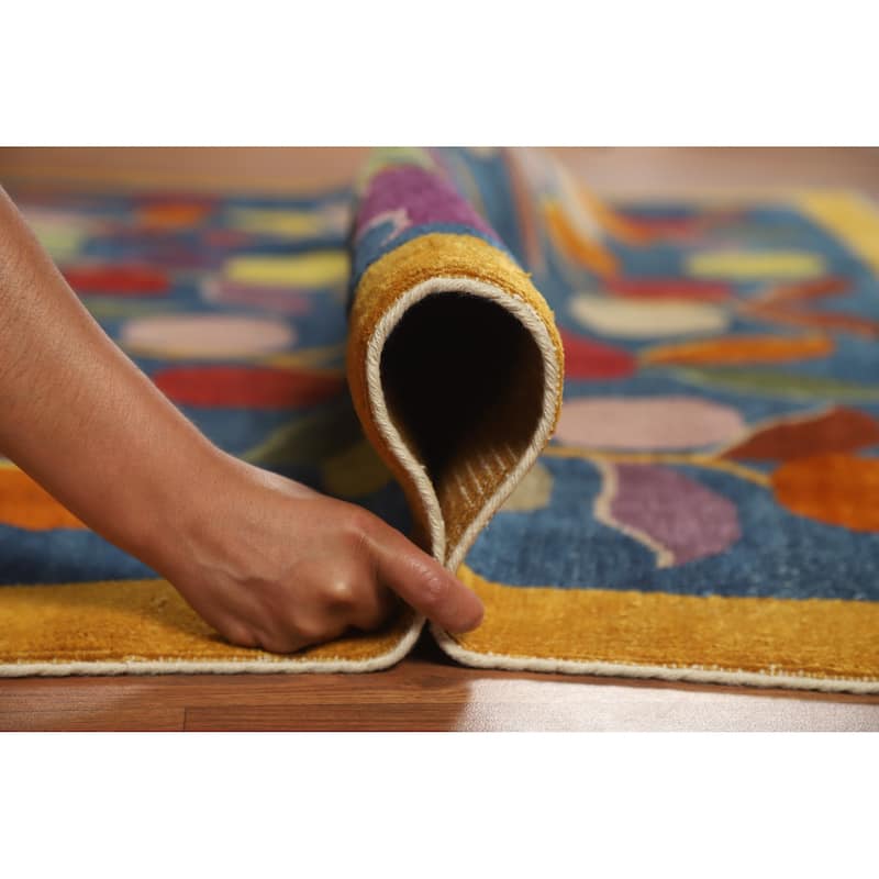 Vegetable Dye Art Deco Chinese Antique Rug Hand-Knotted Wool Carpet - 6'11" x 10'8"