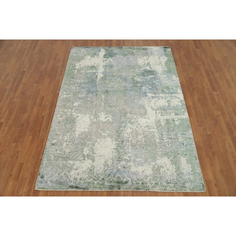 Hand Knotted Oriental Viscose Silk Carpet Modern Abstract Multi-Colored Abstract Area Rug - 8' 0'' X 5' 7''