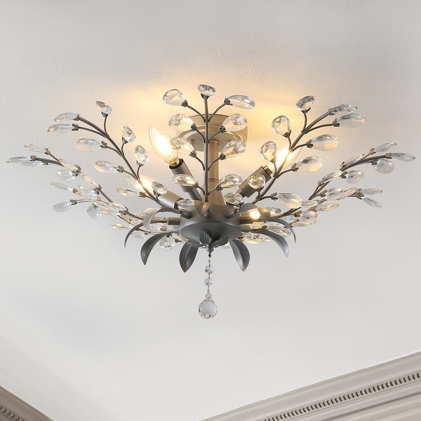 slide 2 of 10, Adoria 26" 4-Light Contemporary Bohemian Iron/Acrylic LED Semi Flush Mount, Silver Gray/Clear by JONATHAN Y Silver Gray/Clear