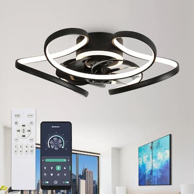 Oaks Aura 22"Futuristic Black Modern Flush Mount Ceiling Fan with Light, Low Profile 6-Speed Smart APP Ceiling Fan With Remote