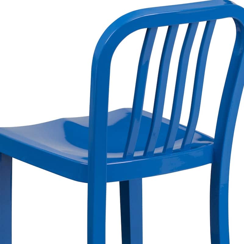 24'' High Metal Indoor-Outdoor Counter Height Stool with Vertical Slat Back