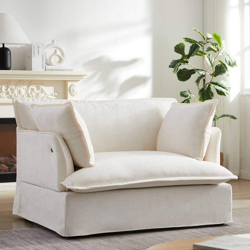 47.2" Oversized Single Sofa Chair Accent Chair with Charging Ports, Chenille Armchair Lounge Chair for Living Room Apartment