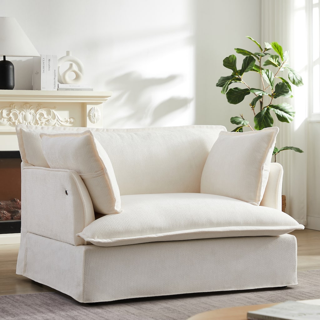 Roomfitters 47.2" Oversized Accent Chair, Chenille Armchair with Deep Wide Seat, Throw Pillows, Modern Lounge Sofa