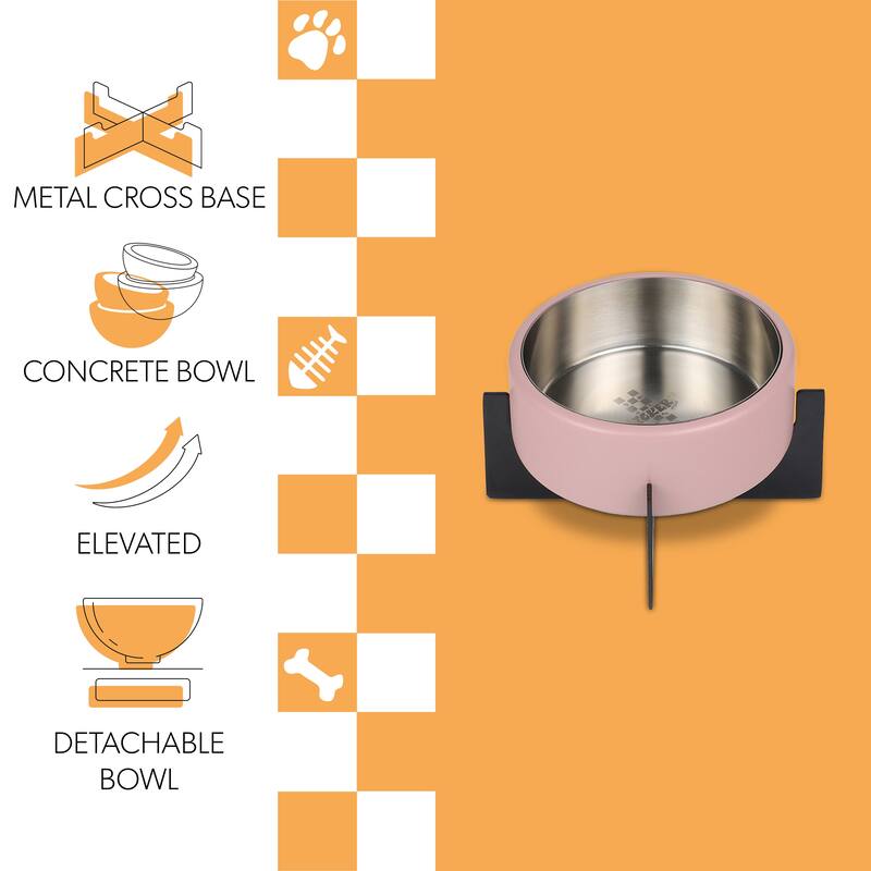 Intersecta Concrete & Steel Pet Feeder - 16oz with Metal Stand