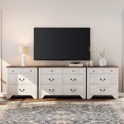 WAMPAT White Dresser TV Stand for TVs up to 110", 12 Drawers Large Dresser Entertainment Center, Wood TV Console Table