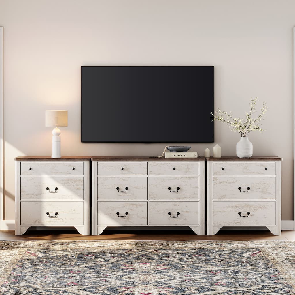 WAMPAT White Dresser TV Stand for TVs up to 110", 12 Drawers Large Dresser Entertainment Center, Wood TV Console Table
