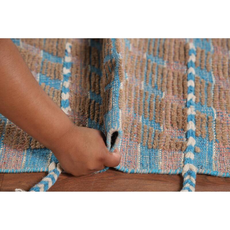 All-Over Striped Moroccan Oriental Area Rug Handmade Wool Carpet - 8'10" x 12'7"