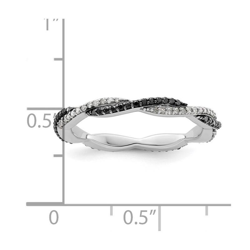 Curata 2.25mm 925 Sterling Silver Prong set Stackable Expressions Polished Black White Diamond Ring