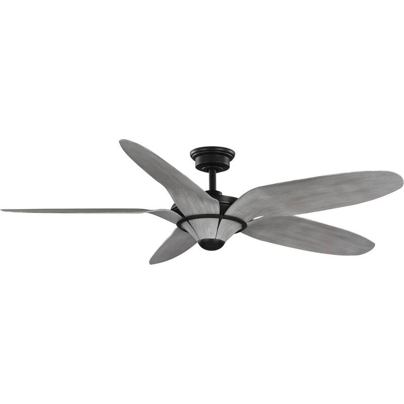 Mesilla Collection 60-Inch Five-Blade Gray Weathered Wood Black DC Motor Urban Industrial Ceiling Fan - 60 in x 60 in x 14.25 in - 60 in x 60 in x 14.25 in
