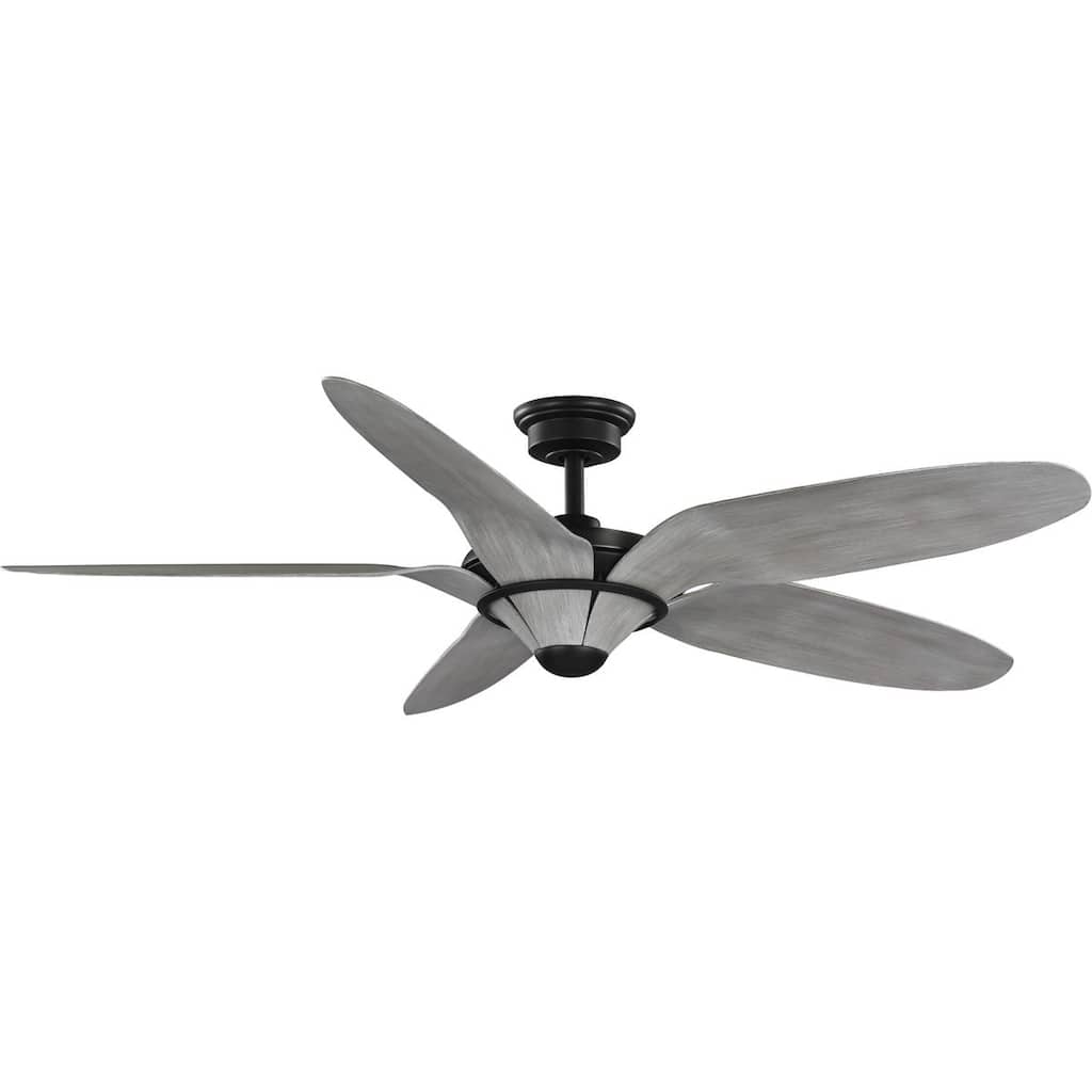 Mesilla Collection 60-Inch Five-Blade Gray Weathered Wood Black DC Motor Urban Industrial Ceiling Fan - 60 in x 60 in x 14.25 in