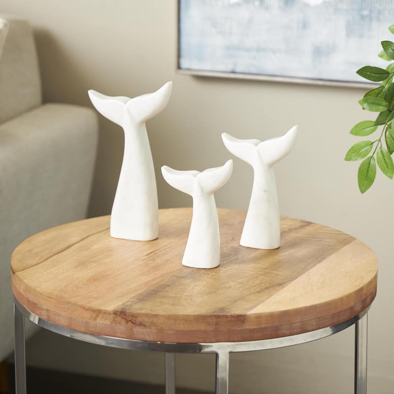 Marble Whale Tail Decorative Sculpture - Set of 3 White or Gray - Roche River Decor
