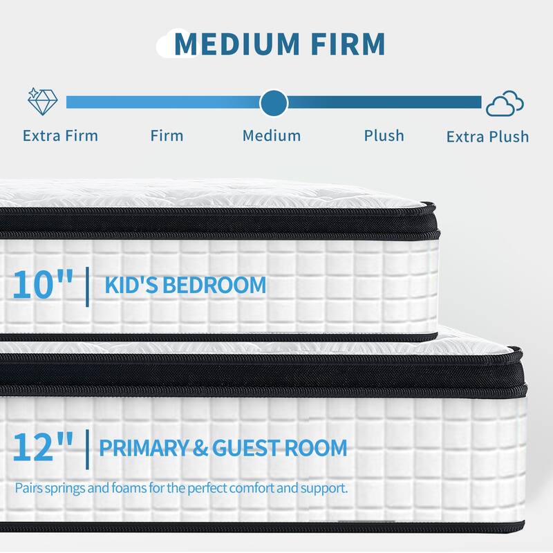 Queen Size 12 Inch Hybrid Mattress Individual Pocket Spring 7-Zoned Memory Foam Knitted Cover Certipur-Us White
