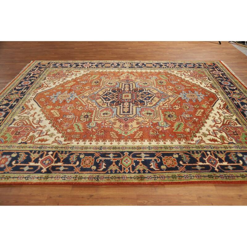 Orange Heriz Serapi Indian Area Rug Handmade Traditional Wool Carpet - 7'10" x 9'10"