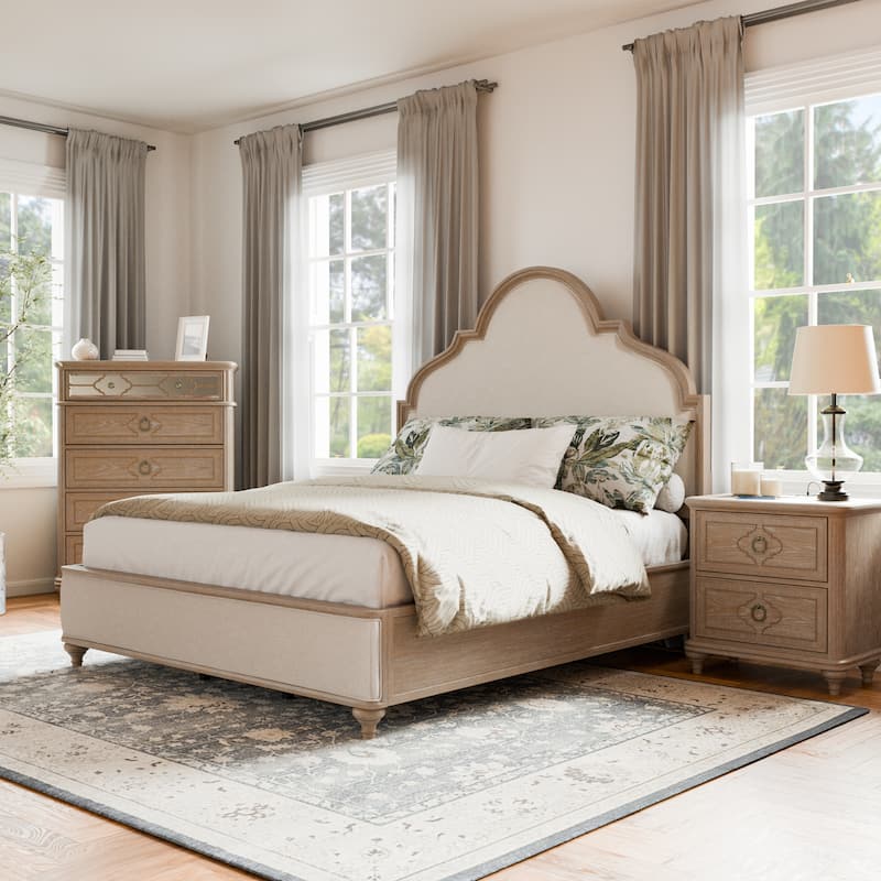 Furniture of America Aveline Modern 3-Piece Rustic Oak Solid Wood Panel Bedroom Set - Queen