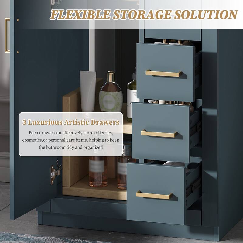 24" Freestanding Bathroom Cabinet with Integrated White Ceramic Sink - 24.1'' x 18.3'' x 33.7''