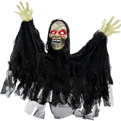Haunted Hill Farm 24 In. Pop-Up Animatronic Ghoul, Indoor/Outdoor Halloween Decoration, Flashing Red Eyes, Poseable, Battery