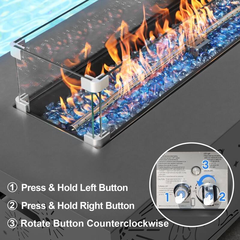 FINCATI Propane Fire Pit Coffee Table, Rectangle Natural Gas Outdoor Fire Pit Modern Gas Firepit, 42'' Fire Pit Table