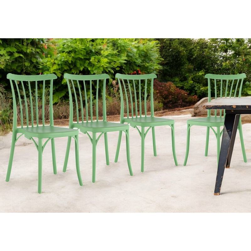HomeRoots Set of Two Green Heavy Duty Plastic Outdoor Stacking Dining Chairs - Green