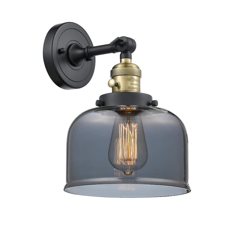 Innovations Lighting Large Bell Single Light 12" Tall Bathroom Sconce - Black Antique Brass / Plated Smoked