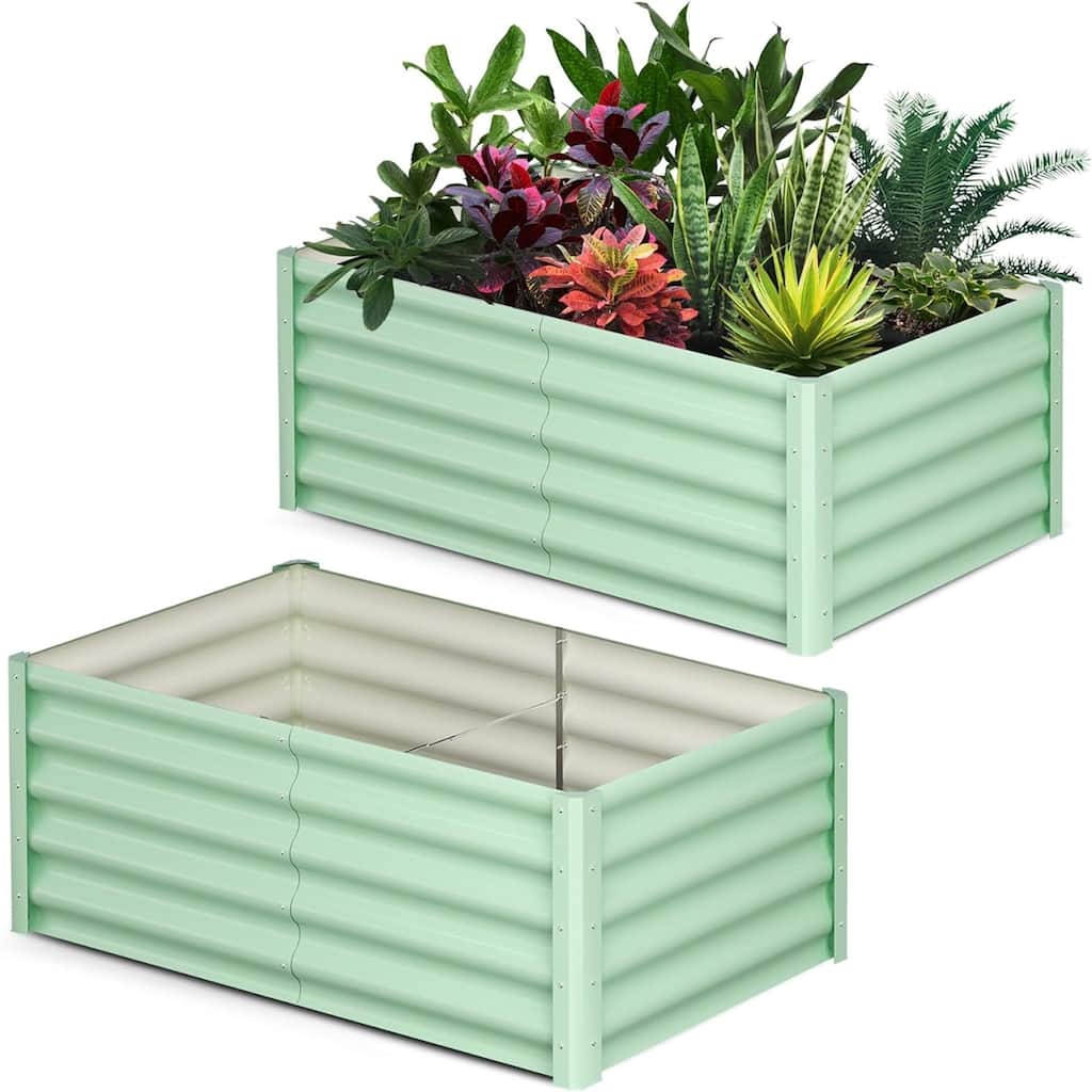 2-Pack 6x3x1.5 ft Dark Grey Galvanized Raised Garden Beds - Large Open-Base Outdoor Planters Green - 6*3*1.5FT