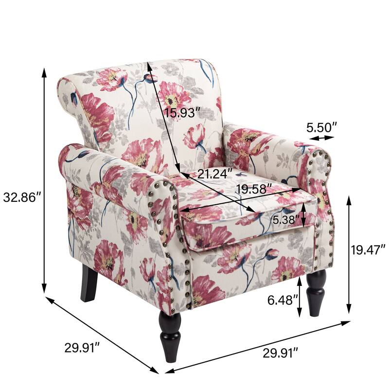 Living Room Armchair with Nailhead Trim - 29.9"W x 29.9"H x 32.9"D