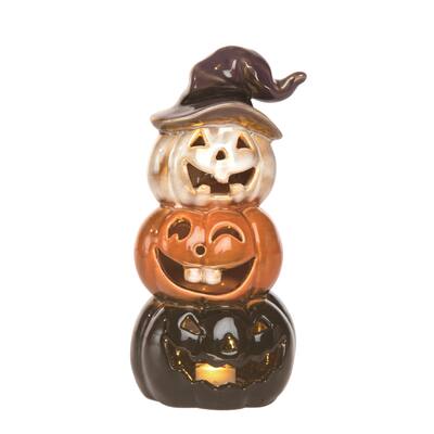 Transpac Ceramic 8.07 in. Multicolor Halloween Stacked Jack-O-Lantern - Black/Orange/Off-White