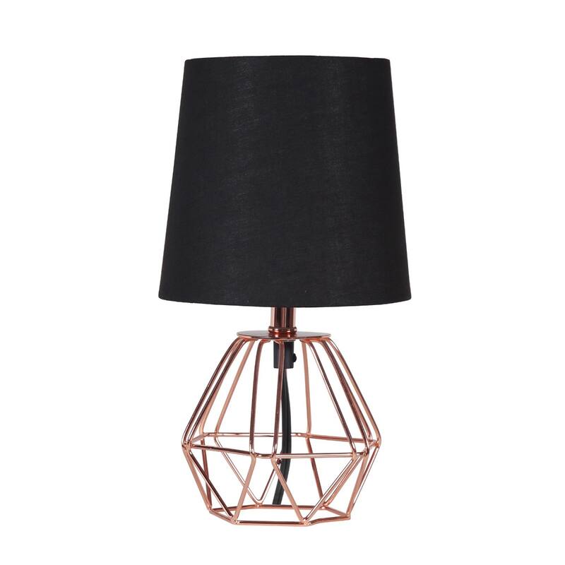 11'' Copper Geometric Table Lamp with Black Cotton Shade Modern Bedside or Desk Light with Inline Switch - 6.5" x 6.5" x 11.25"