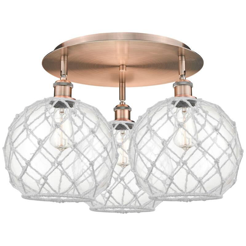 Innovations Lighting Endless Possibilities Ballston - Farmhouse Rope - 3 Light 22" Flush Mount - Clear Glass with White Rope/Antique Copper