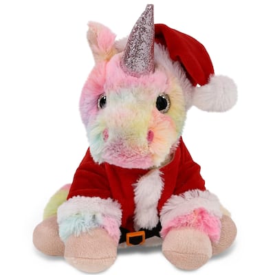 DolliBu Santa Rainbow Unicorn Stuffed Animal Plush Toy with Outfit - 9 inches
