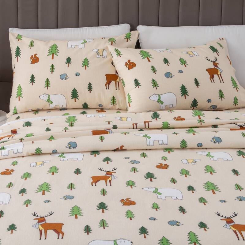 Linery & Co. Winter Turkish Cotton Double-Brushed Flannel Bed Sheet Set