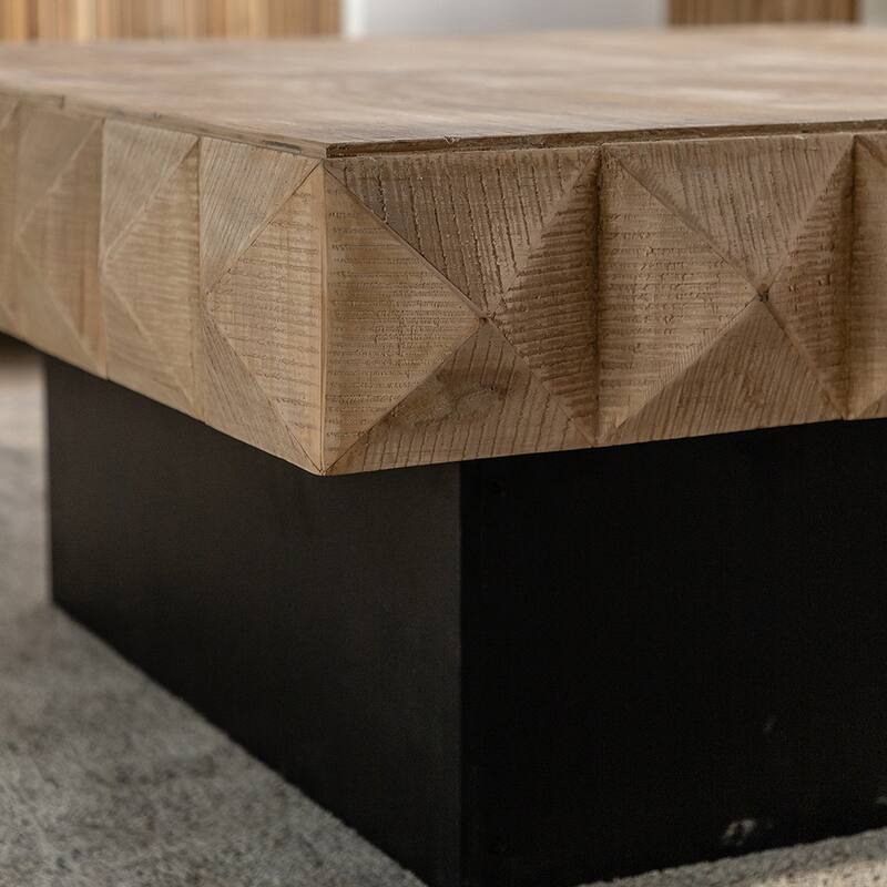 Square Coffee Table With Drawers Three-Dimensional Embossed Pattern 220lbs Load Capacity Side End Table Home Furniture