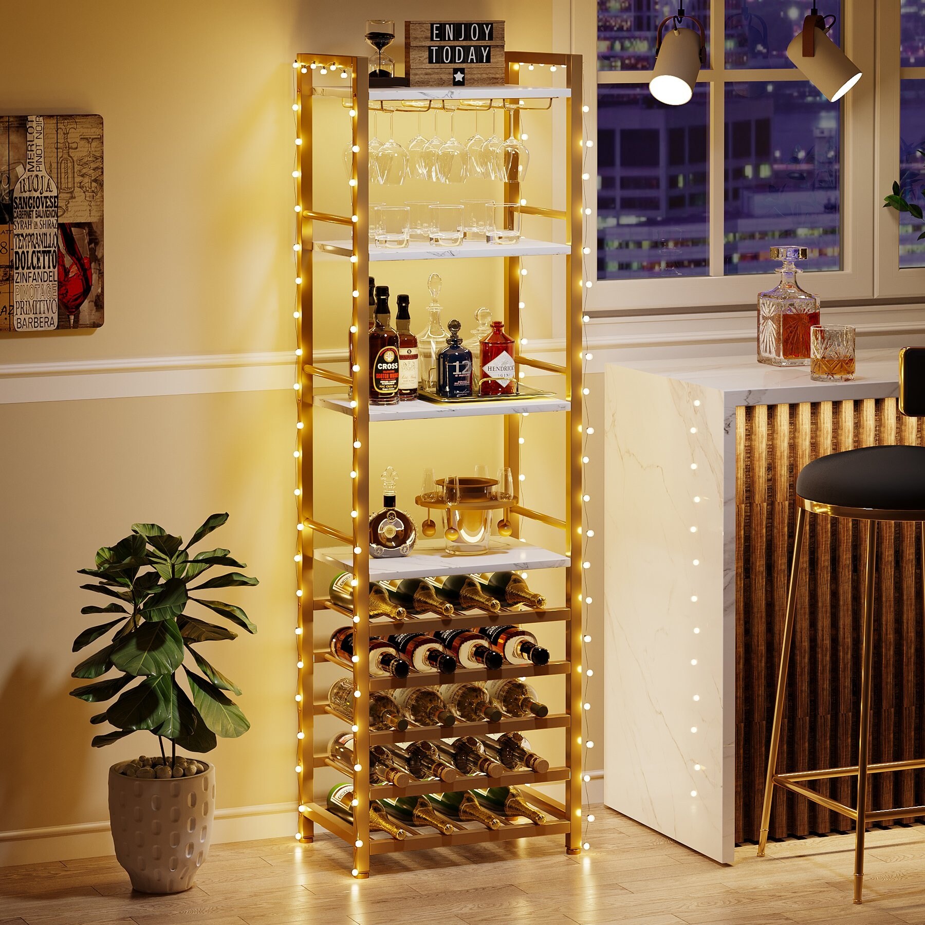 9 Tier Freestanding Floor Wine Rack 20 Bottle Wine Bakers Rack
