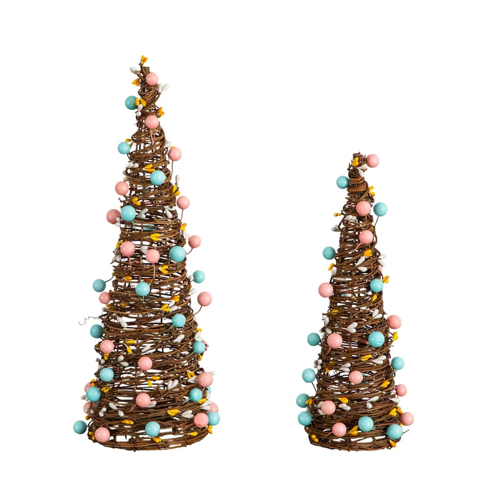 12-in and 16-in Artificial Easter Rattan Cone Trees - Set of 2