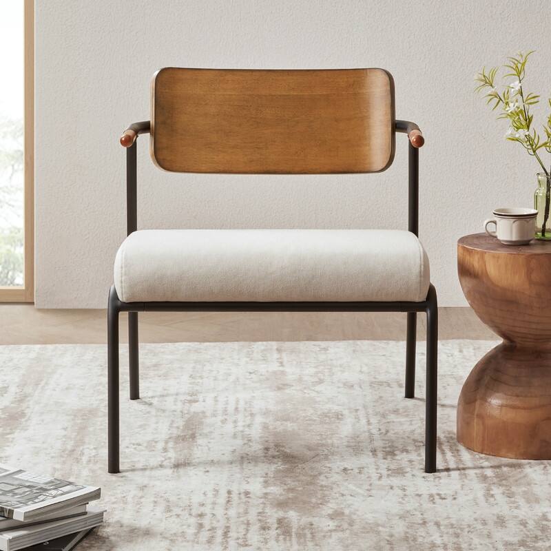 Cassie Upholstered Accent Chair with Metal Frame&Wood Back
