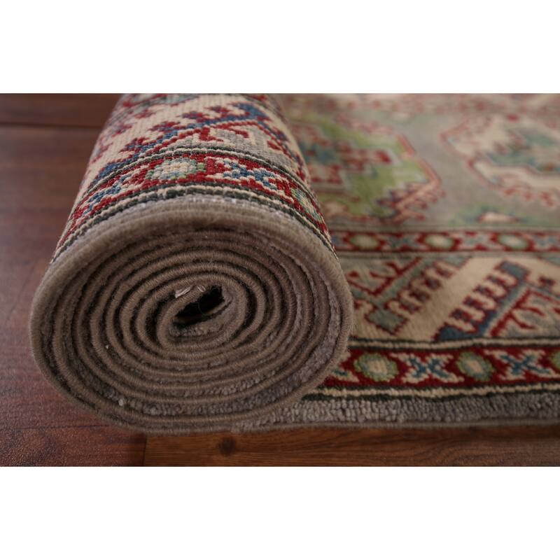 Gray Kazak Oriental Runner Rug Hand-Knotted Hallway Wool Carpet - 2'6" x 20'0"