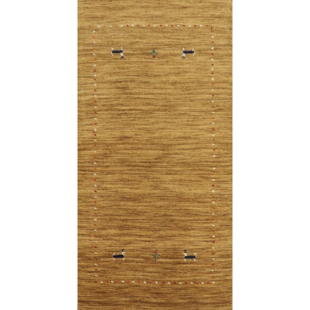 Hand Knotted Oriental 100% Wool Carpet Tribal Animal Pictorial Yellow & Gold Gabbeh Area Rug - 4' 0'' X 2' 0''