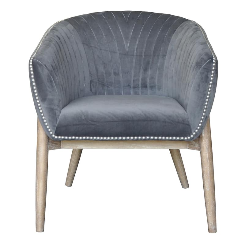 HomeRoots 28" Gray And Brown Velvet Arm Chair - 28 in. x 32 in. x 27 in.