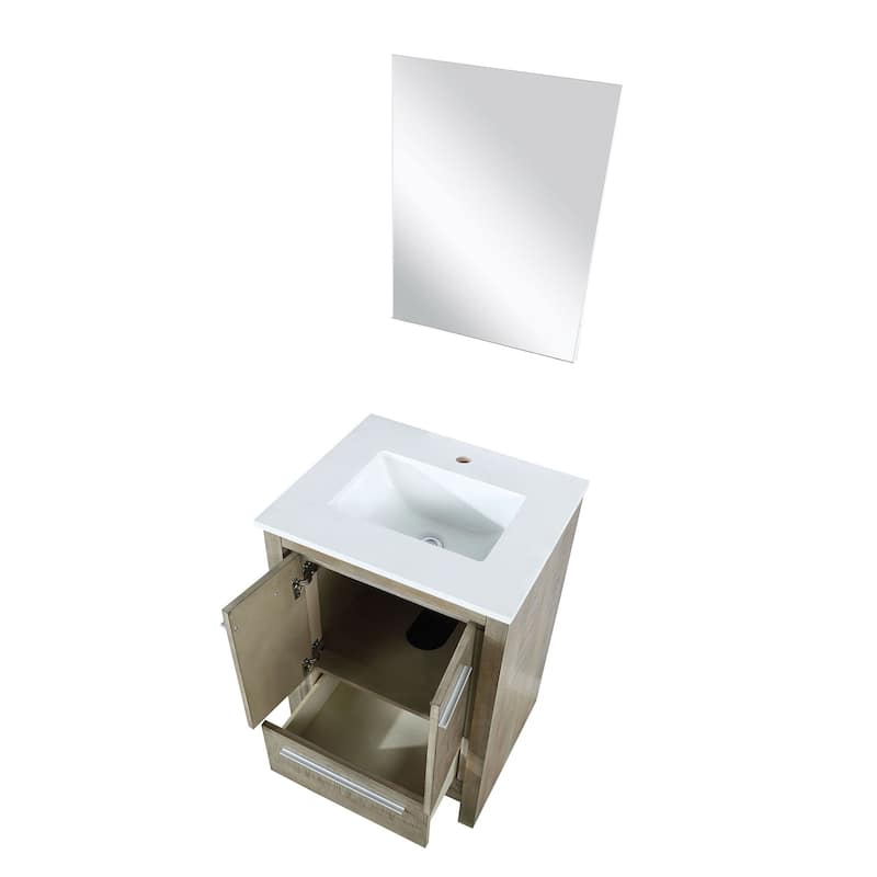 24" White Bathroom Vanity with Cultured Marble Countertop, Soft-Close Storage, 18" Mirror Included