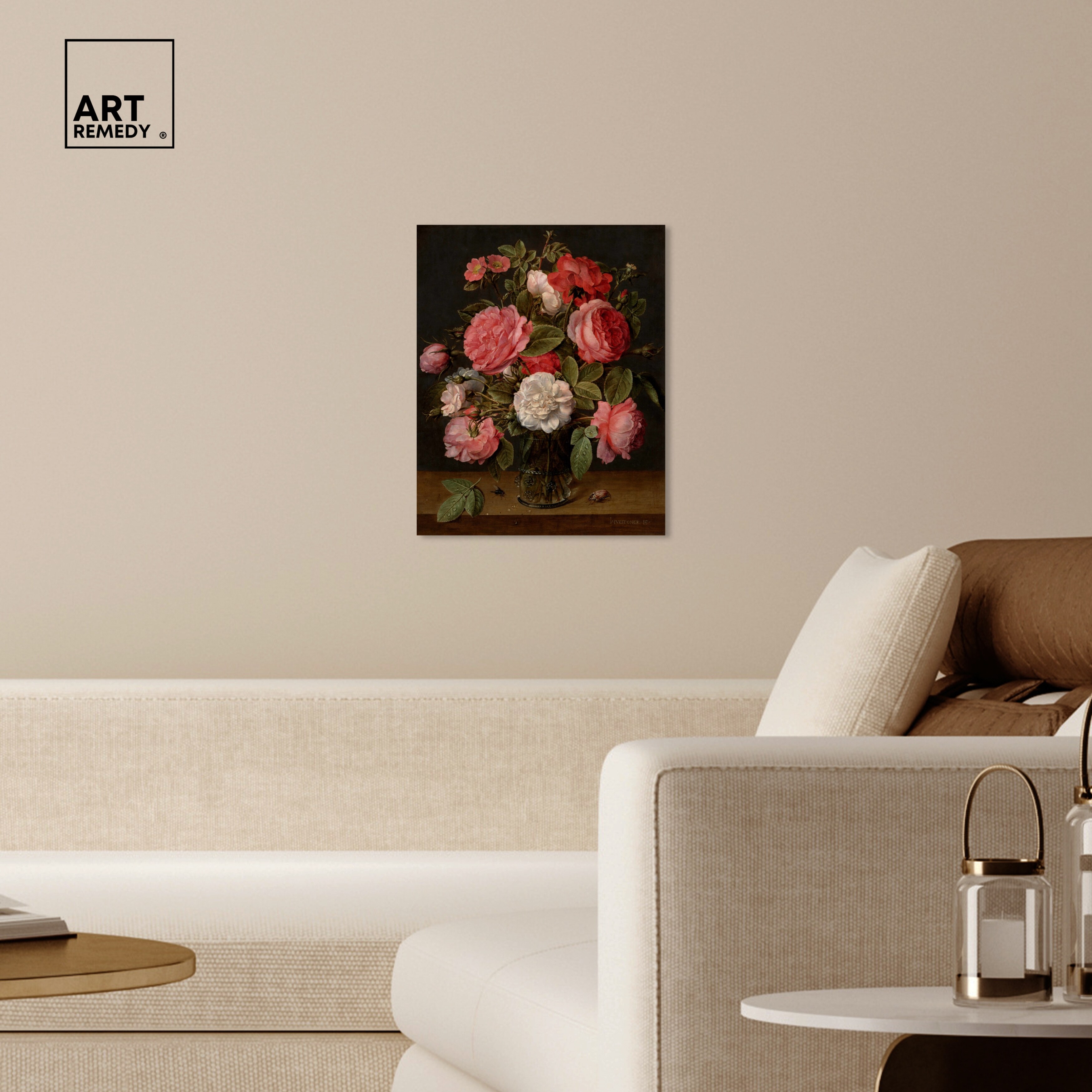 Jacob Van Hulsdonck-Roses In A Glass Vase Vintage Classic Canvas