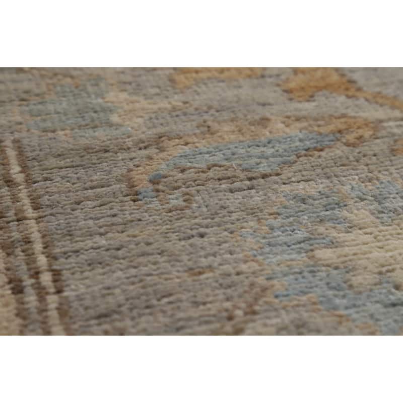 Hand Knotted Oriental 100% Wool Carpet Transitional Floral Navy Blue & Blues Oushak Area Rug - 9' 8'' X 8' 7''