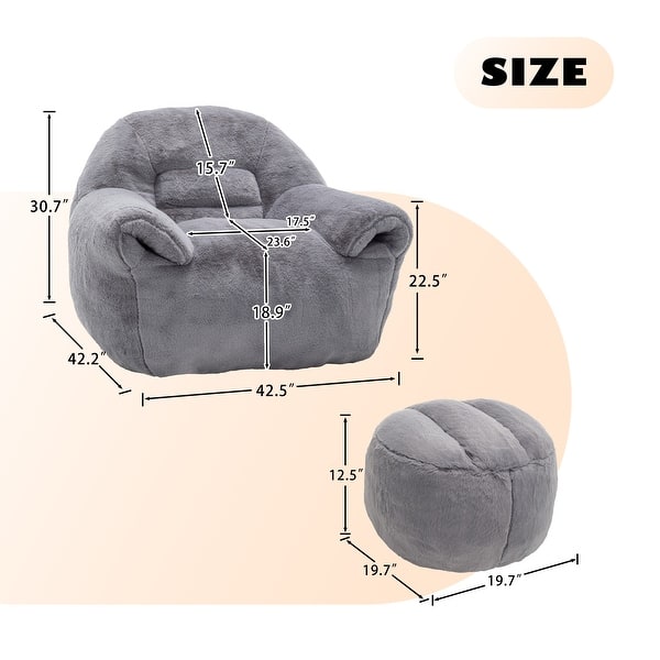 dimension image slide 2 of 3, Bean Bag Chair, Comfy Bean Bag Sofa with Back Support, With Footstool,Faux Fur Bean Bag Chair