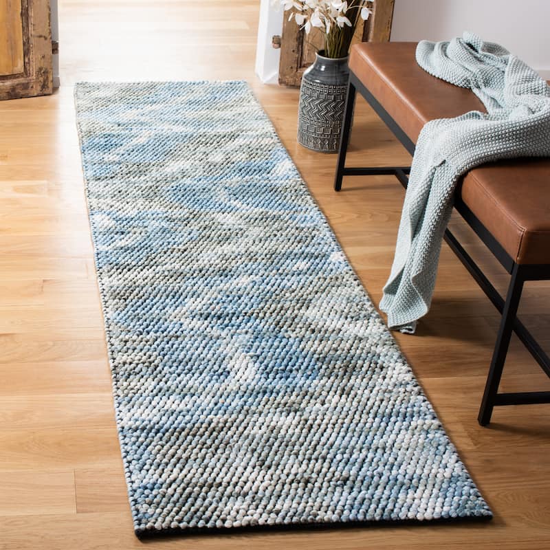 SAFAVIEH Handmade Natura Adriena Wool Rug - 2'3" x 8' Runner - Blue/Ivory