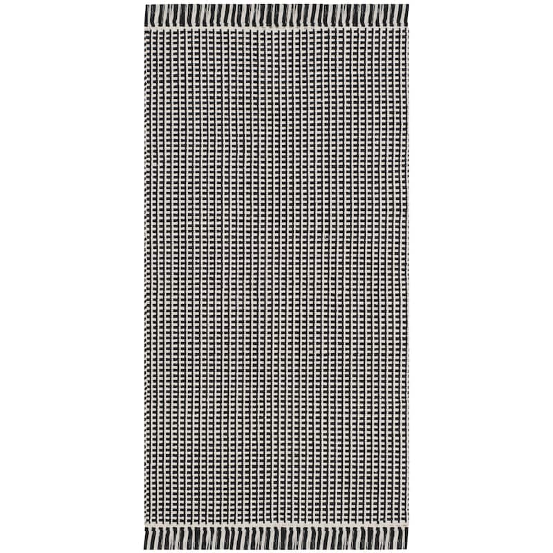 SAFAVIEH, Handmade Montauk Cliff Stripe Flatweave Cotton Fringe Rug - 2'3" x 4' - Ivory/Black