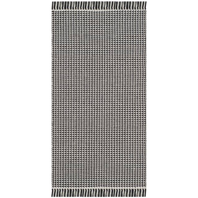 SAFAVIEH Handmade Montauk Rukhsana Flatweave Cotton Fringe Rug - 2'3" x 4' - Ivory/Black