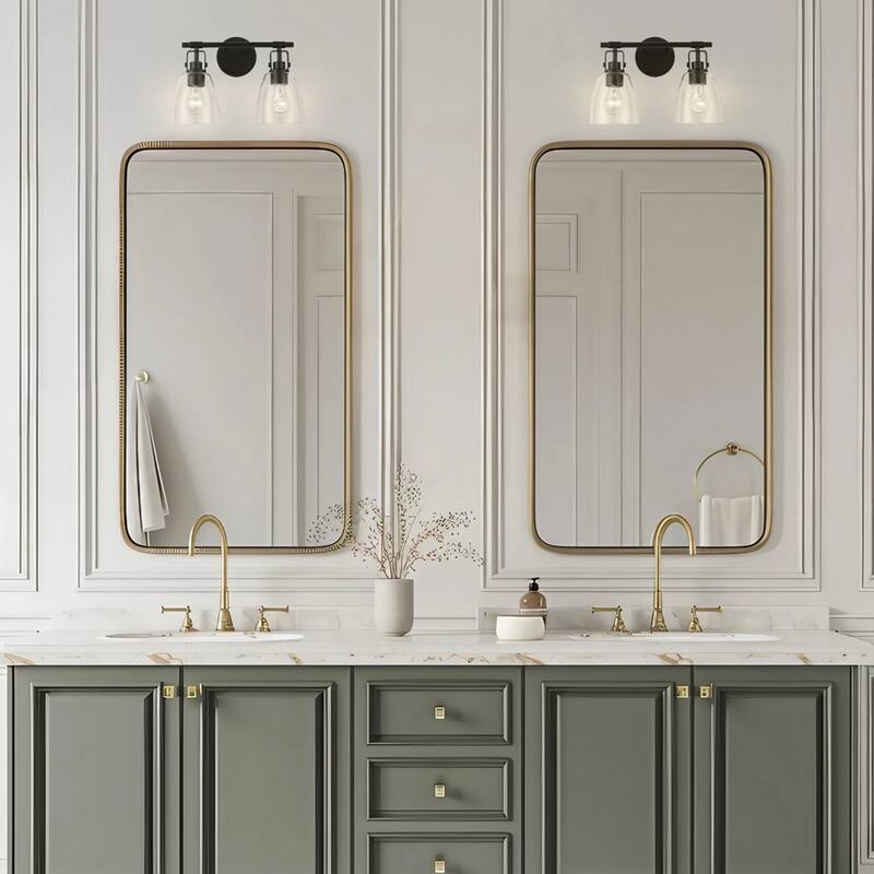 Brilliance Modern Farmhouse 2-Light Black Vanity Light - 14.6"L x 7"W x 10.6"H