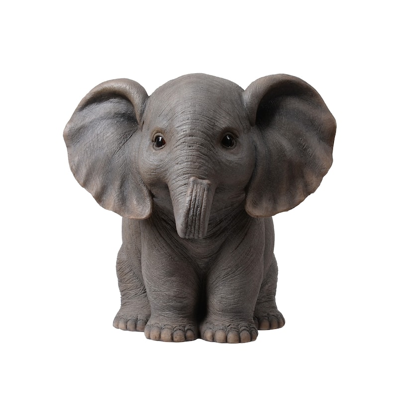 Trunk Up Baby Elephant Outdoor Garden Statue - 8.5"