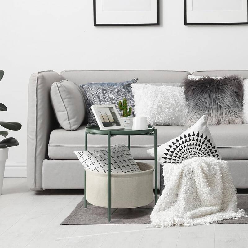 Side Table with Fabric Storage Basket Table Nightstand