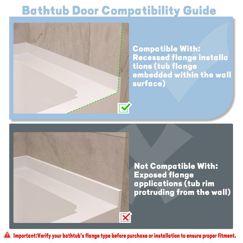 QuivaraView Tri-Foldable Tub Door Bathtub Screen with Tempered Glass in size 51" W x 59"H - 51*59