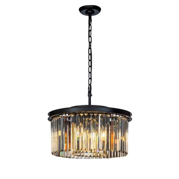 slide 2 of 6, 9-Lights Modern 20" Matte Black 2-Tier Round Fringe Crystal Chandelier Black