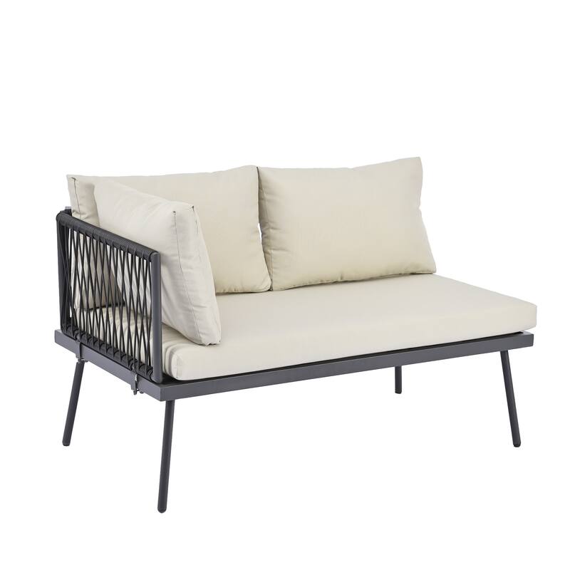 Modern Outdoor 3-Piece PE Rattan Sectional Sofa Set with Cushions and Glass Table